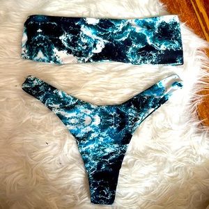 Zaful blue watercolor or tie dye size small bikini set
